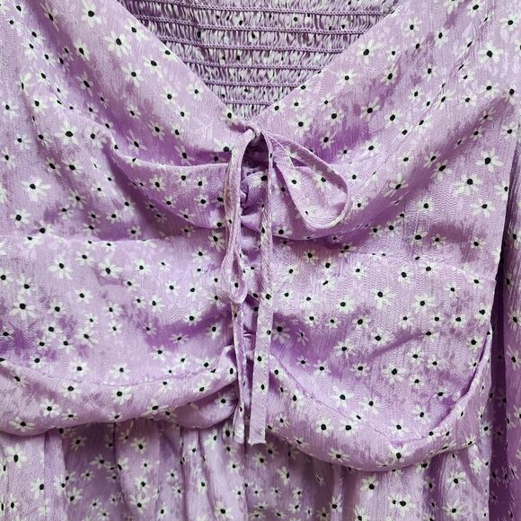 Zara Top Womens M Purple Floral Lace Up Puff Slv Smocked Babydoll Fairycore Y2K - Picture 3 of 9